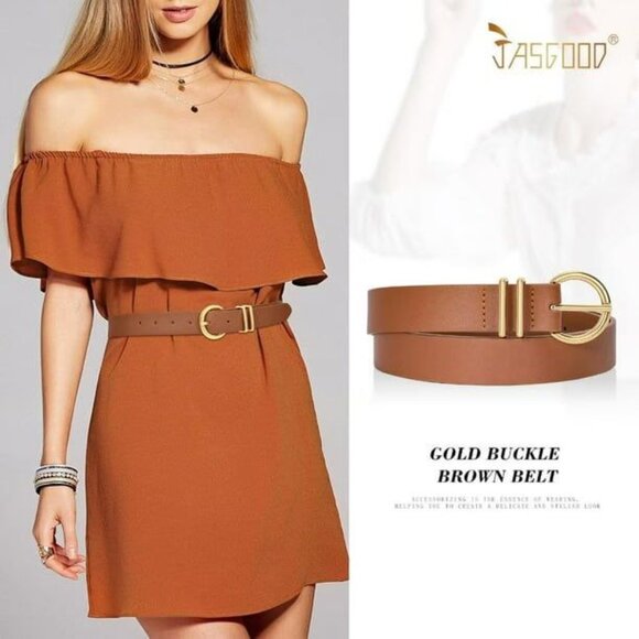 Women's Leather Belts for Jeans Pants Fashion Gold Buckle Ladies Dress Belt - Picture 6 of 16